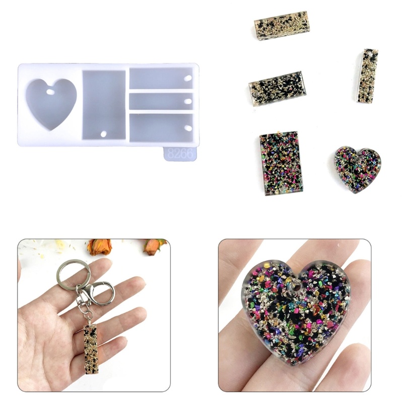 Bộ 2 Khuôn Silicone Làm Móc Khóa Hình Chữ Nhật / Ngôi Sao / Mặt Trăng / Trái Tim