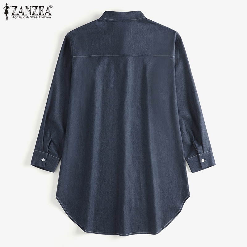 Zanzea Áo Sơ Mi Denim Dài Tay Có Túi Trước Sau Thời Trang Nữ