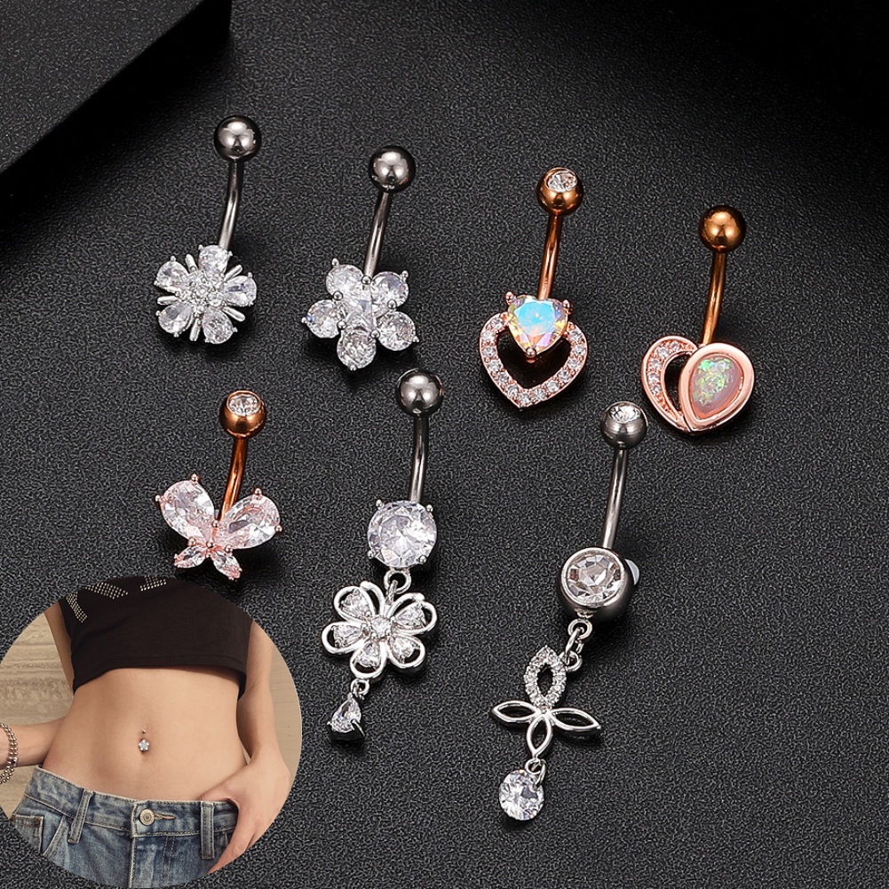 Khuyên RốN HìNh Tim ĐíNh Đá BằNg ThéP Không Gỉ