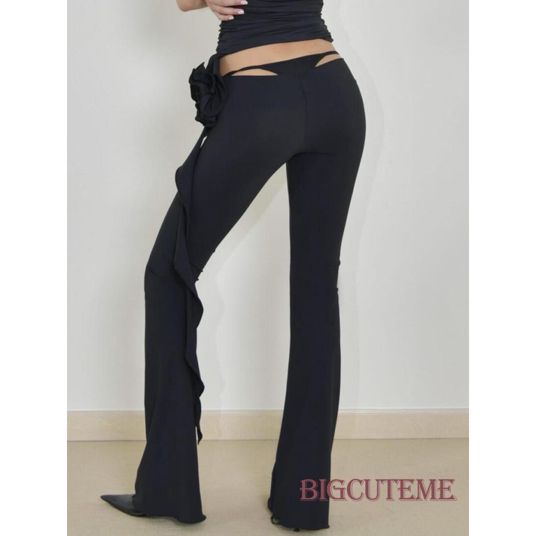 Quần Legging Lưng Thấp In Họa Tiết Hoa 3D Phối Tua Rua Phong Cách Vintage Thời Trang Mùa Hè Cho Nữ Y2k