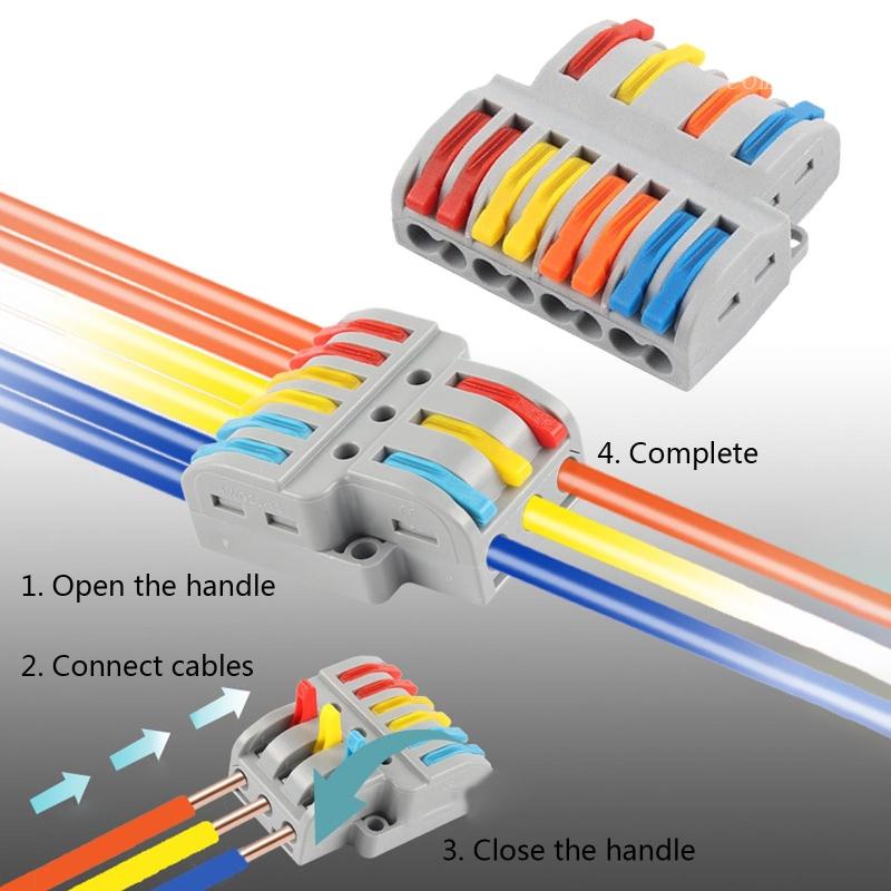com* 5x Wire Lever Nut Connector Fast Junction Box Push in Terminal Block 4 in 8 Out