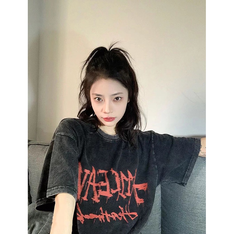 NRVP Áo Thun Đen 100% Cotton Tay Ngắn Dáng Rộng Phong Cách Hàn Quốc Cho Nữ Có Size 5XL