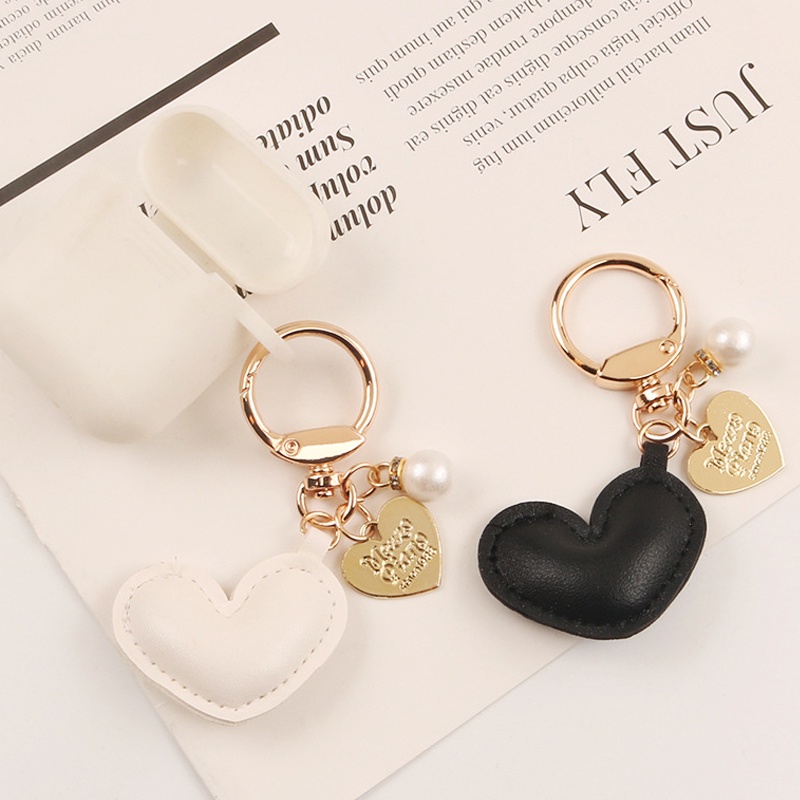 Móc Khóa Da Đính Ngọc Trai Nhân Tạo Hình Trái Tim Nhiều Màu Sắc Dễ Thương Cho Nữ