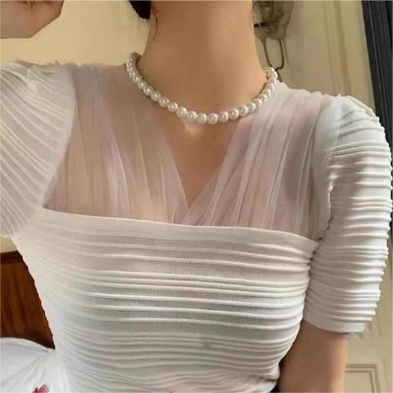 NRVP Áo Thun Nữ Ngắn Tay Màu Trơn Lưng Đẹp Thoải Mái Phong Cách Hàn Quốc