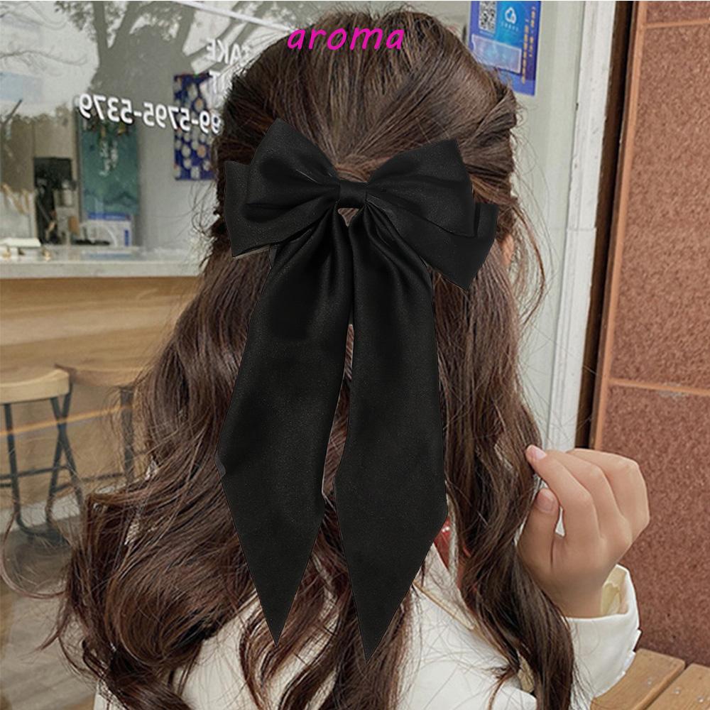 Kẹp Tóc Nơ Bằng Lụa Satin Màu Trơn Cỡ Lớn Thời Trang Cho Nữ