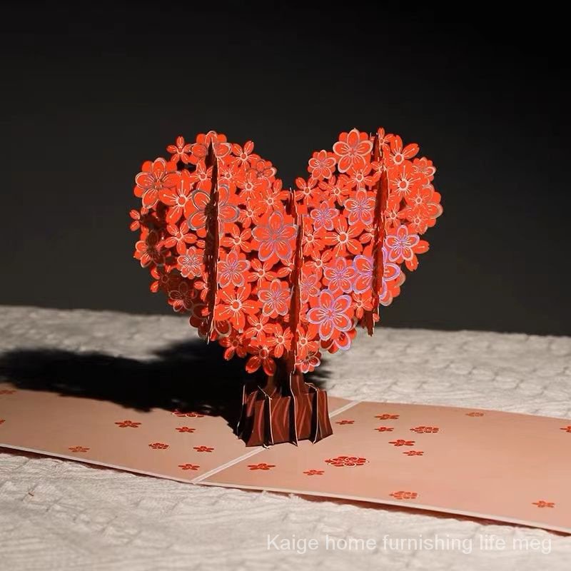 Thiệp Chúc Mừng Ba Chiều Cắt Giấy Chúc Mừng Ngày Lễ Tình Nhân ins Cây Hoa Anh Đào Mạ Vàng Valentine