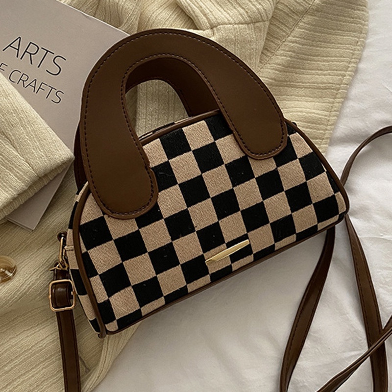 Ielgy Túi Xách Đeo Vai Hình Bán Nguyệt Họa Tiết Kẻ Ô retro Cá Tính Dễ Phối Đồ Cho Nữ