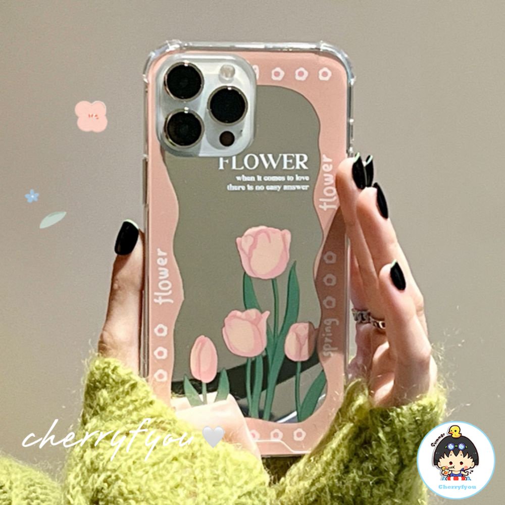 Ốp Điện Thoại TPU Mềm Bảo Vệ Bốn Góc Chống Rơi Hình Hoa Tulip Hồng IPhone 14 13 12 11 Pro Max XS XR 8 7 Plus