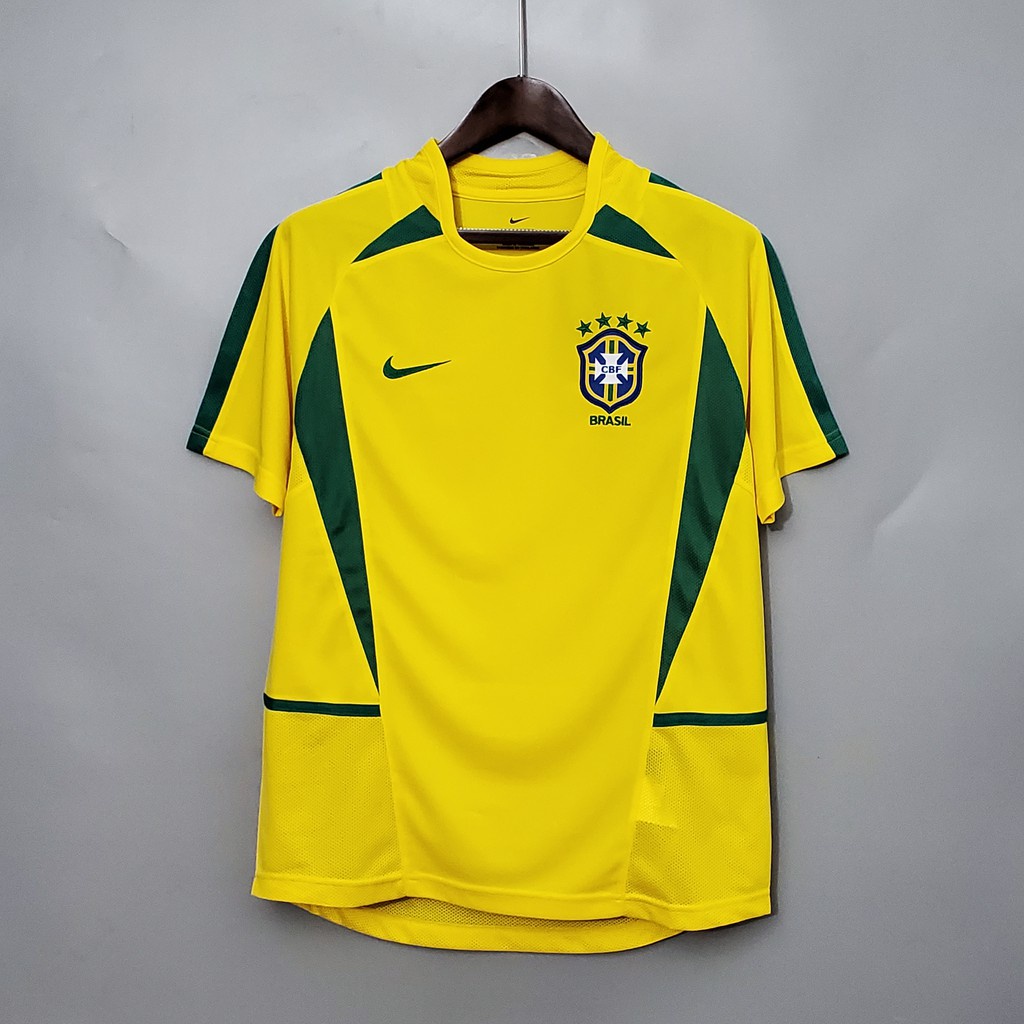 Áo Bóng Đá Ngắn Tay Phong Cách Retro Brazil 2002