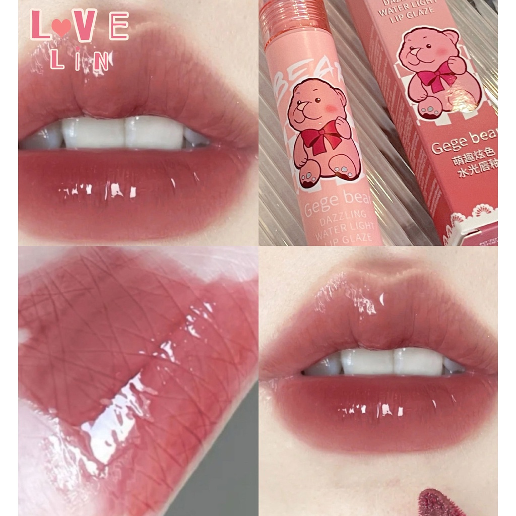 [lovelin] Son Môi Gege bear Màu Bóng Nhẹ Nước Mát Mẻ Tráng Gương Sáng Bóng Vui Nhộn Dành Cho Học Sinh Tiệc Tùng Đầu micro tipsy pout