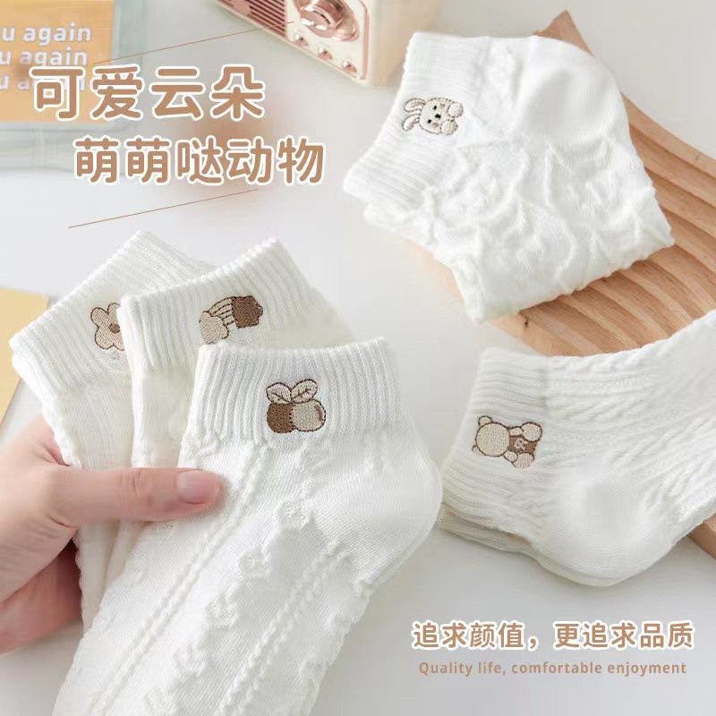 Tất cotton Cổ Thấp In Hình Gấu Dễ Thương Cho Nữ