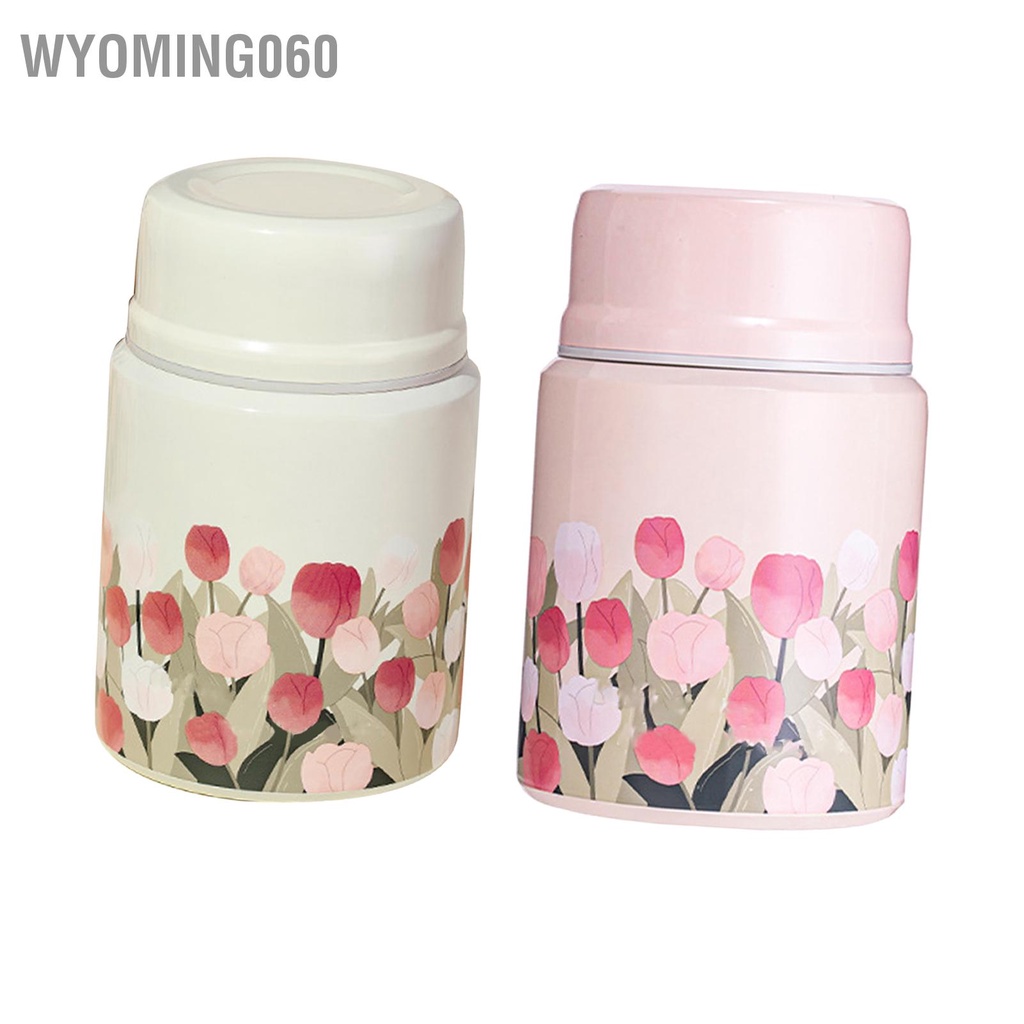 Wyoming060 Bình thực phẩm cách nhiệt Mẫu hoa Dung tích 450ML Hộp đựng đồ ăn trưa di động bằng thép không gỉ cho trường học