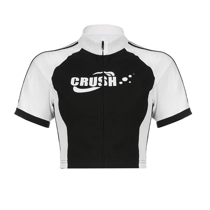 Áo Thun Cardigan Ngắn Tay Cổ Lọ Phối Khóa Kéo Thời Trang Cho Nữ