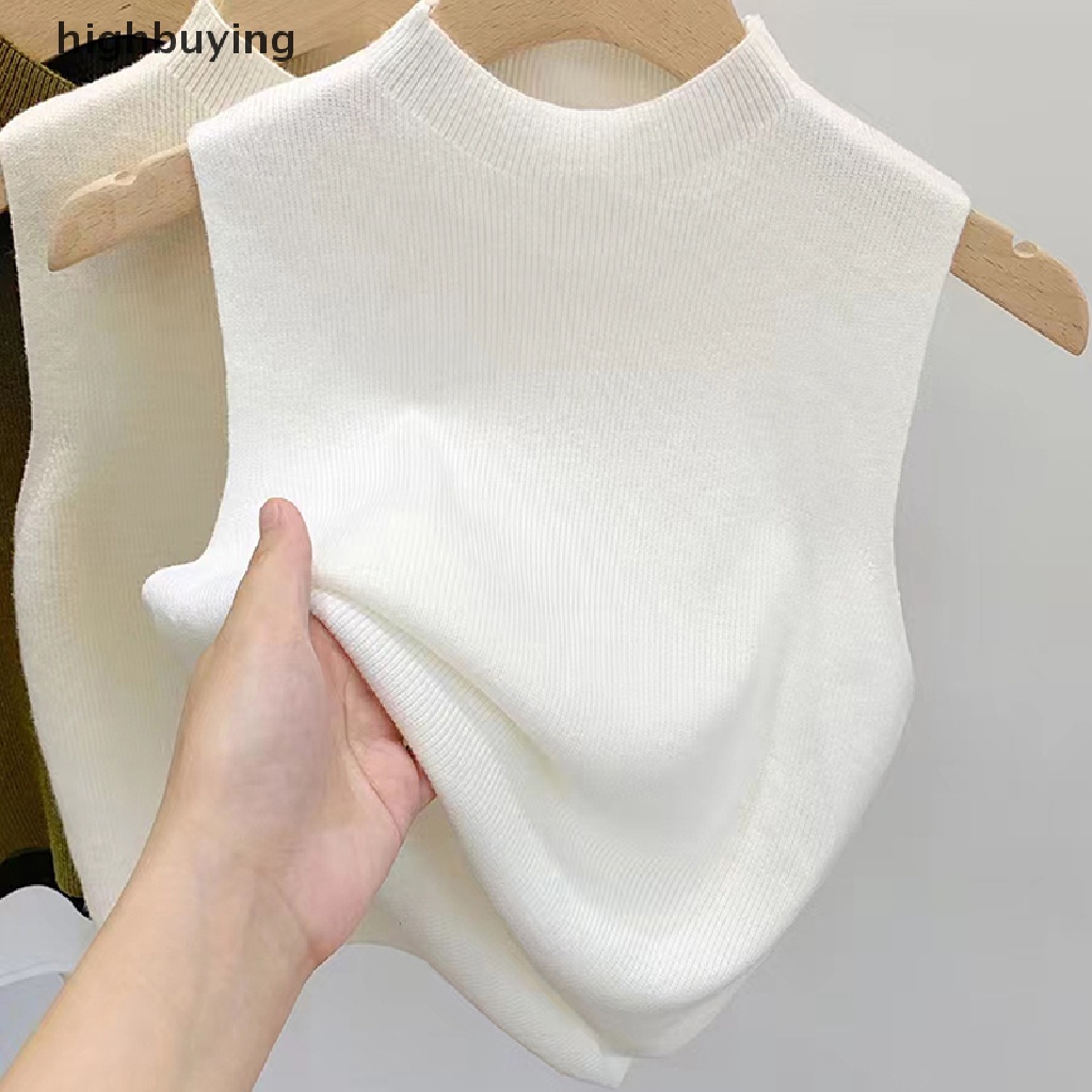 Áo Dệt Kim Sát Nách Cổ Lọ Màu Trơn Thời Trang Mùa Hè Cho Nữ