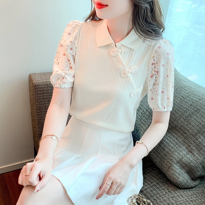 Áo Sơ Mi Tay Phồng Ngắn Cài Nút In Họa Tiết Phong Cách Trung Hoa Cổ Điển Thời Trang Mùa Hè Cho Nữ