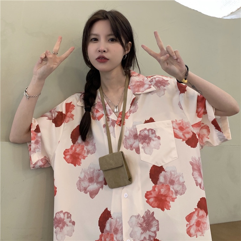 Áo Sơ Mi Tay Ngắn Dáng Rộng In Hoa Kiểu Vintage Thời Trang Mùa Hè Cho Nữ