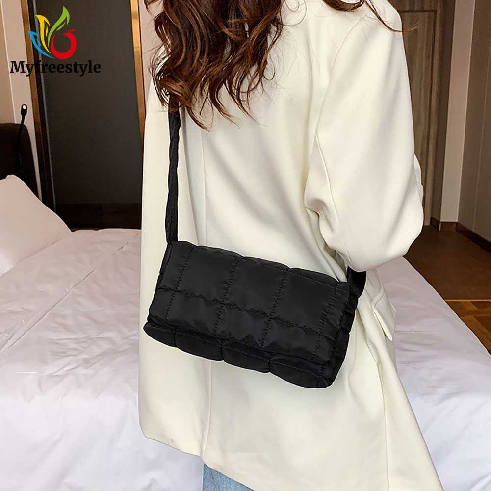 Túi Đeo Chéo Đệm Cotton Nylon Màu Trơn Thời Trang Mùa Đông Dành Cho Nữ