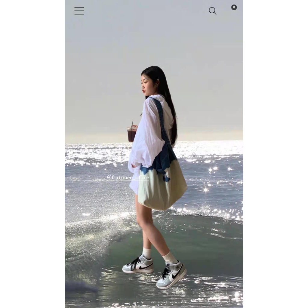 Túi Xách Vải Jean Cỡ Lớn Màu Gradient Thời Trang Cho Nữ