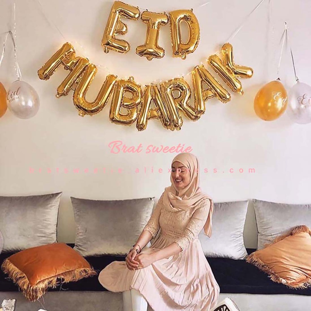 Bộ Bong Bóng Màng Nhôm Hình Chữ Eid Al-Fitr Trang Trí Lễ Hội