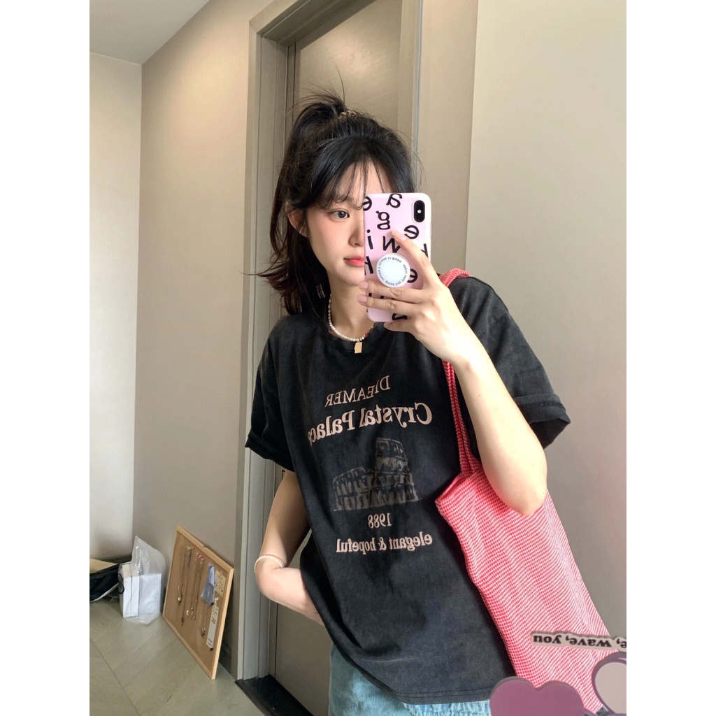 NRVP Áo Thun 100% Cotton Tay Ngắn Dáng Suông In Họa Tiết Hoạt Hình Phong Cách Hàn Quốc Cho Nữ