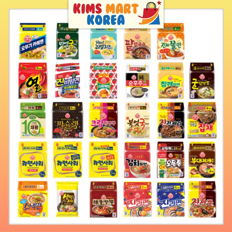 Ottogi Ramen Hàn Quốc Tất cả các hương vị Ramen cay, Champon, Ramen Rong Biển