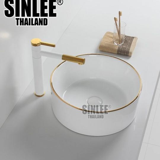LAVABO ĐẶT BÀN SINLEE TRÒN VIỀN VÀNG HỒNG – 420x420x140mm – SL8476 [CHANG THÁI SHOP]