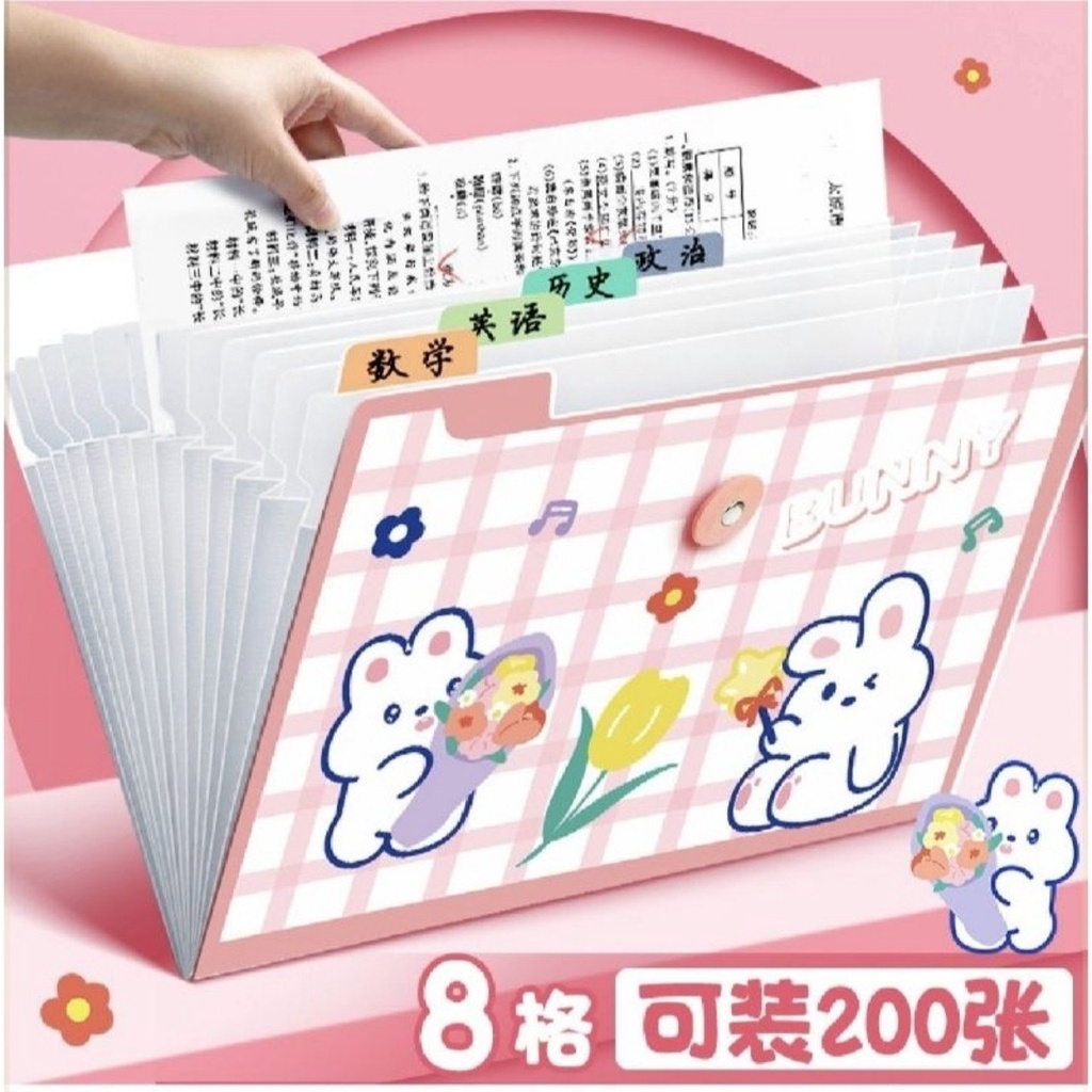 Túi đựng tài liệu 8 ngăn v2 hoạt hình dễ thương tặng kèm dấu trang có quai
