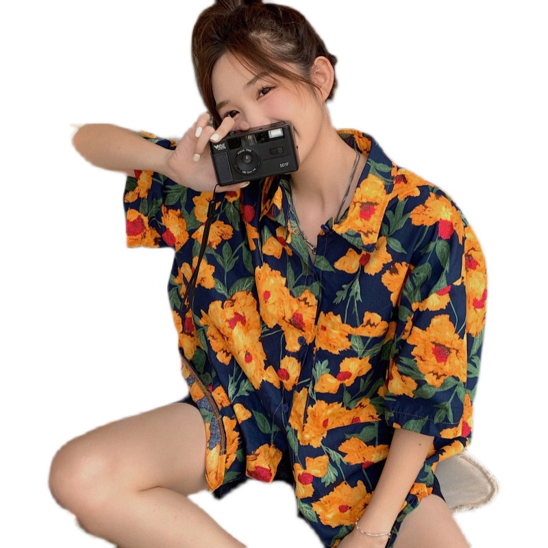 Áo Sơ Mi Tay Ngắn Dáng Rộng In Họa Tiết Hoa Phong Cách Phương Tây Thời Trang Mùa Hè Cho Nữ