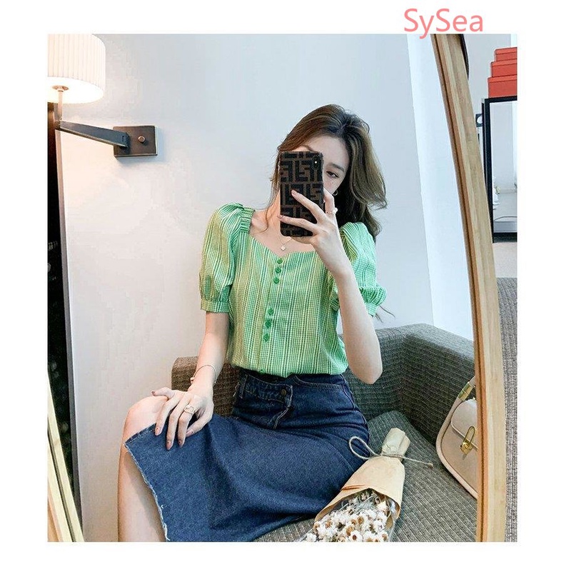 Áo Kiểu Tay Phồng Cổ Vuông Phong Cách Retro Pháp Cho Nữ