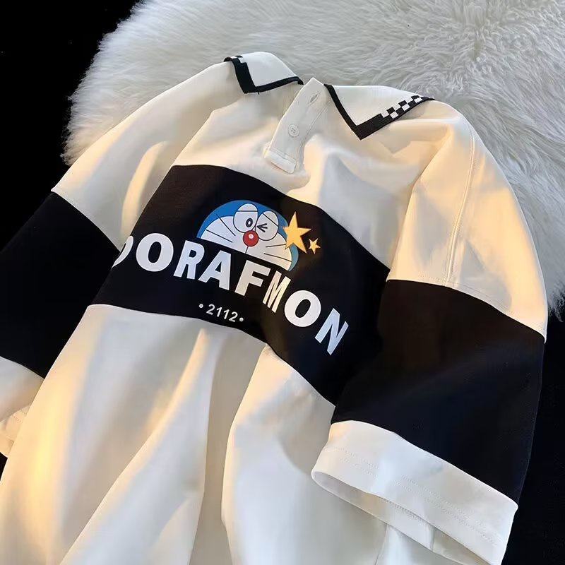Áo polo Tay Ngắn In Họa Tiết Hoạt Hình Đơn Giản Thời Trang Mùa Hè 2023 Phong Cách Harajuku Cho Nam Và Nữ