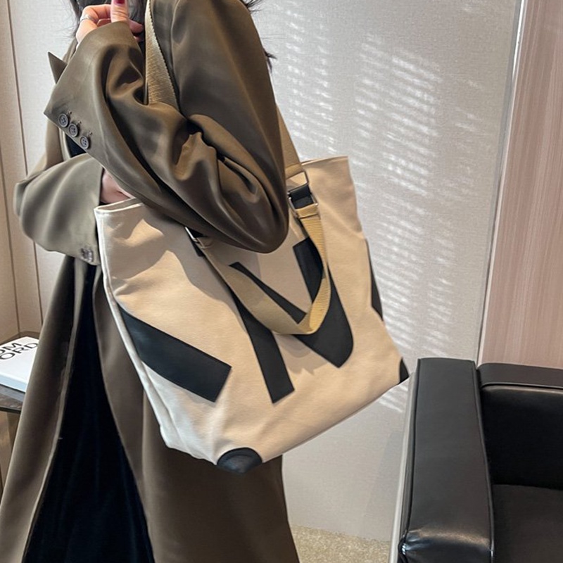 Túi Xách Tote Bằng Vải Bạt Ngăn Chứa Rộng Đơn Giản Thời Trang Cho Nữ