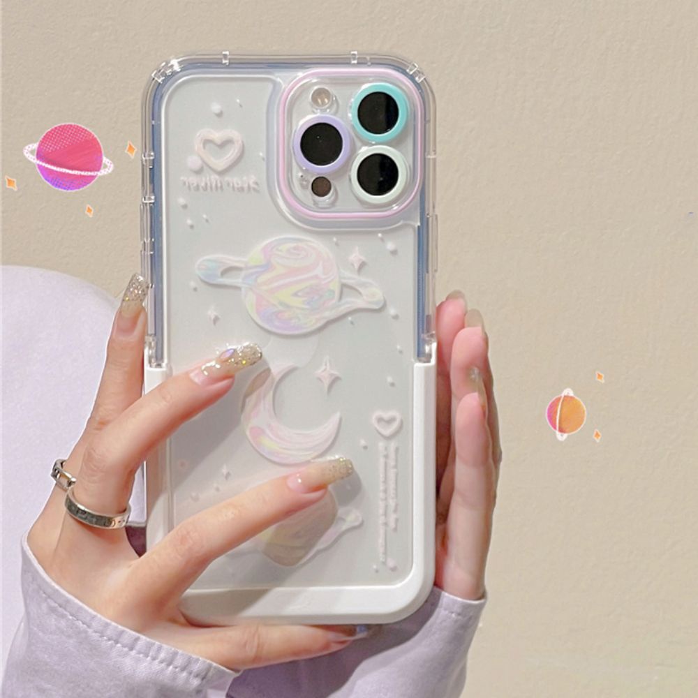 Ốp Điện Thoại TPU Dẻo Họa Tiết Hành Tinh Mặt Trăng Kèm Giá Đỡ Tàng Hình Cho IPhone 11 12 13 14 Pro Max 14 Plus