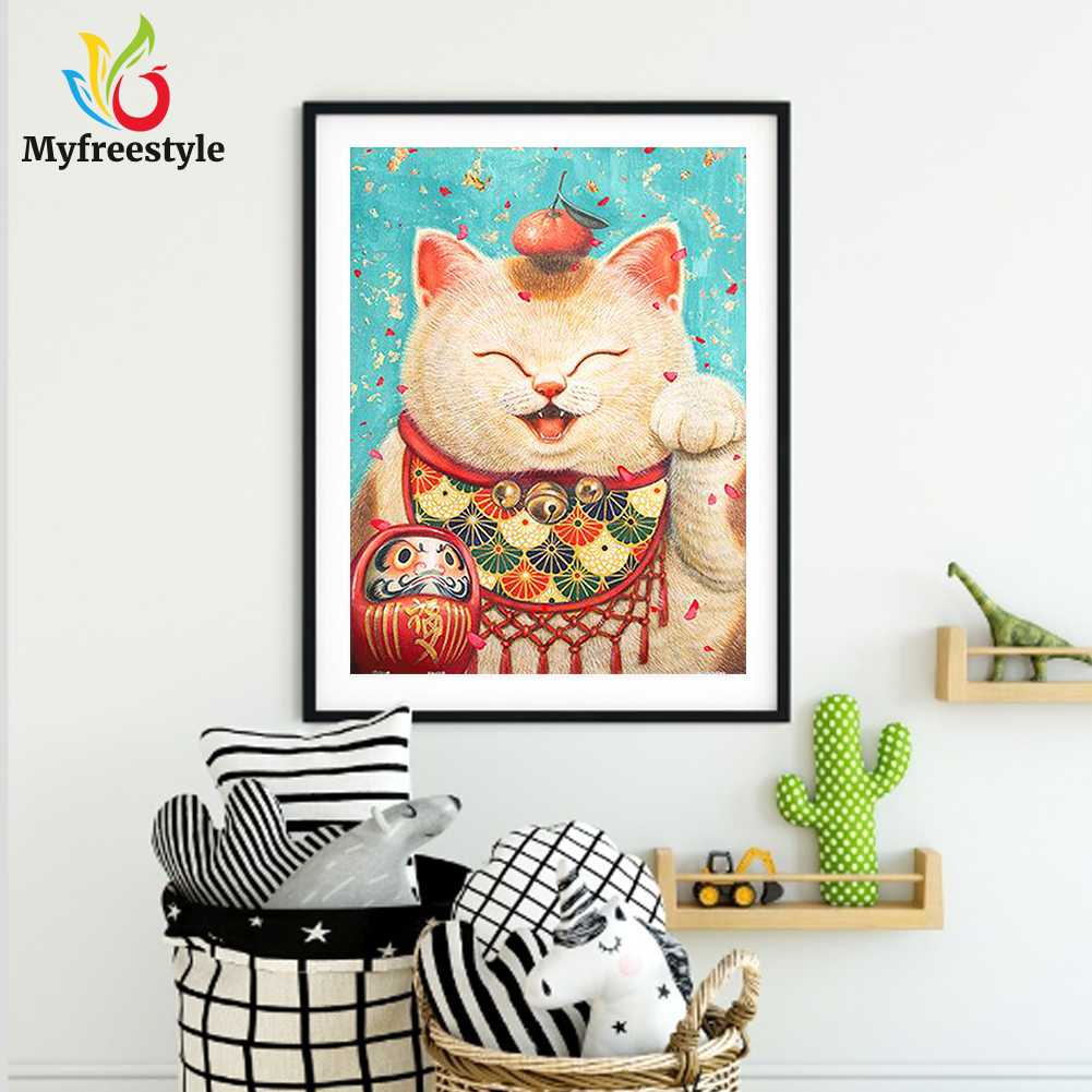 30x40cm Tranh Đính Đá Kim Cương Toàn Bộ 5D Diy Hình Vẽ Mèo May Mắn