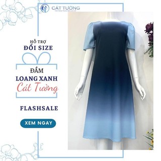 Đầm kiểu trung niên sang trọng màu loang xanh lạ mắt tặng bà, tặng mẹ - Thời trang Cát Tường