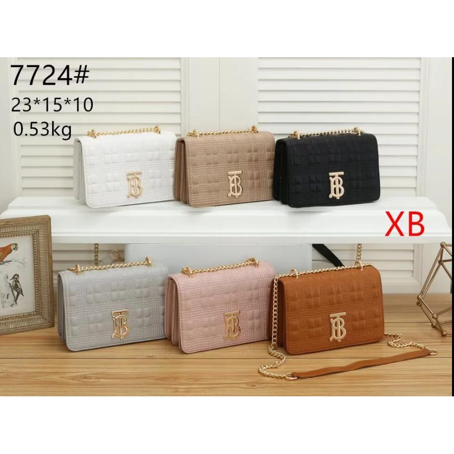 Burberry Túi Xách Tote Bằng Da PU Cói Phối Dây Đeo Sợi Xích Thời Trang Cho Nữ