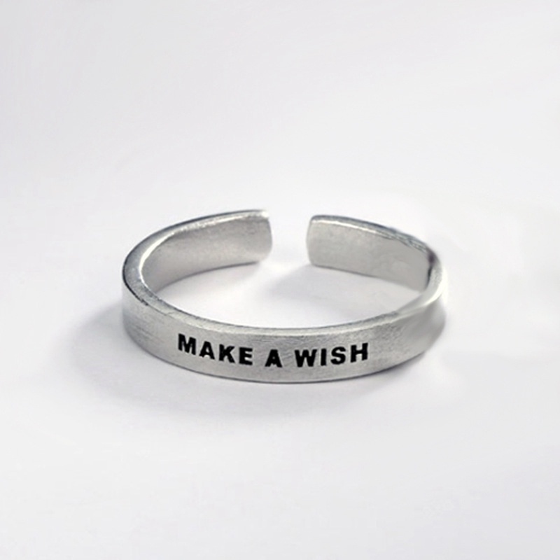 Ygt Nhẫn Hở Màu Bạc Khắc Chữ A Wish Matte Phong Cách Retro Sáng Tạo Cho Nam Và Nữ