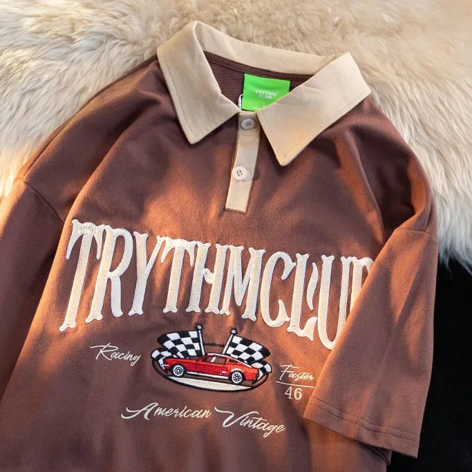 Áo polo Tay Ngắn Bằng Cotton In Họa Tiết Độc Đáo Phong Cách Hàn Quốc Thời Trang Cho Nữ