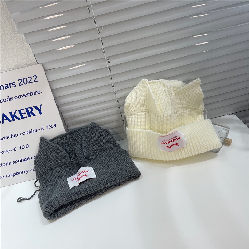 Mũ Len Dệt Kim Màu Trơn Trang Trí Tai Mèo Xinh Xắn Cho Cặp Đôi