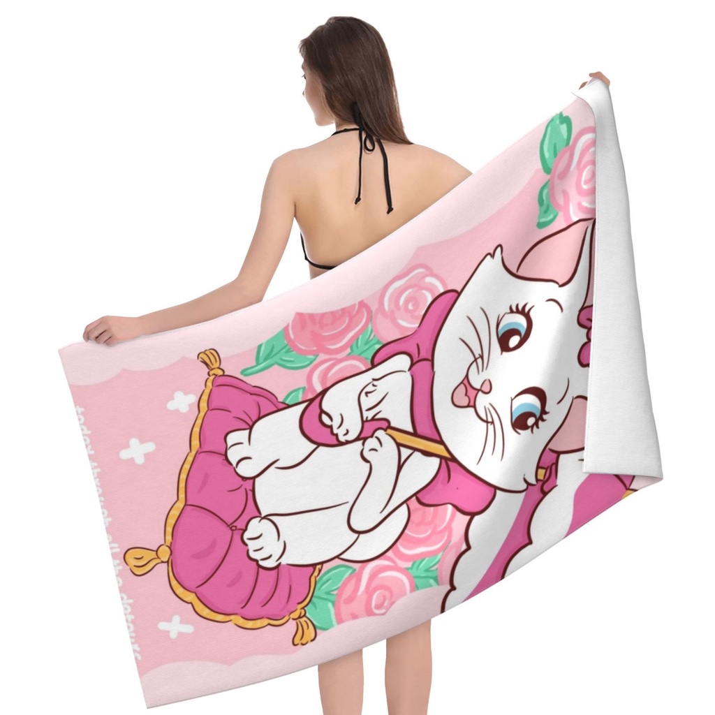 Khăn Tắm Cỡ Lớn 80x130cm Mềm Mại Thấm Hút Tốt In Hình Mèo Marie Dễ Thương