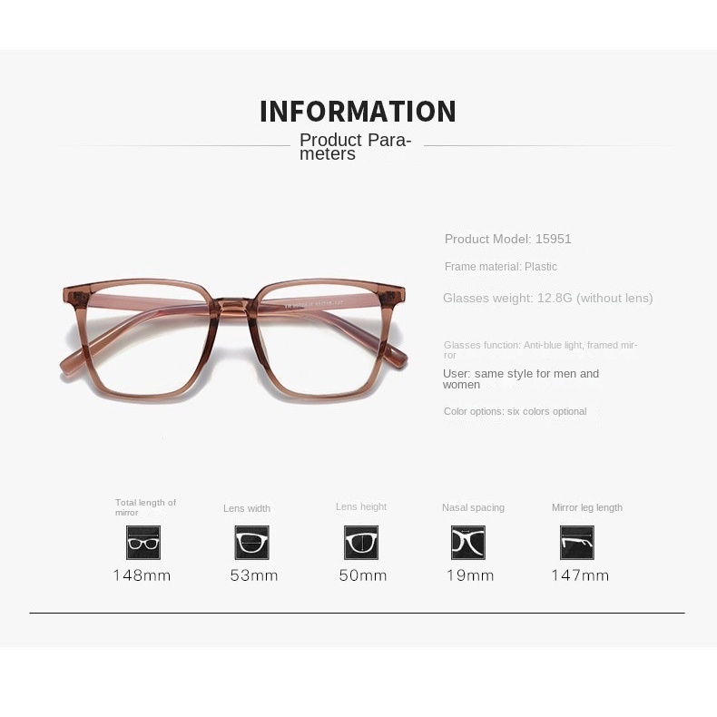 【-0°~-400°Mắt Kính Gọng Vuông Chống Ánh Sáng Xanh Phong Cách retro Thời Trang Unisex