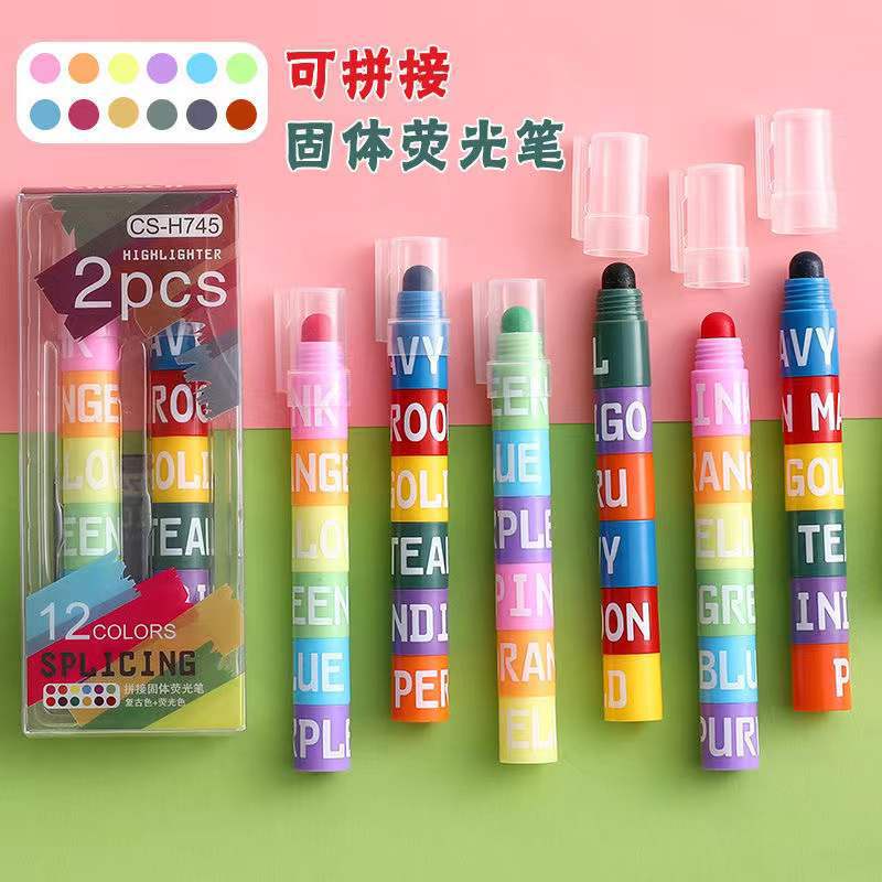 Bút Đánh Dấu 6 Trong 1 12 Màu Trơn Sáng Tạo Dễ Thương