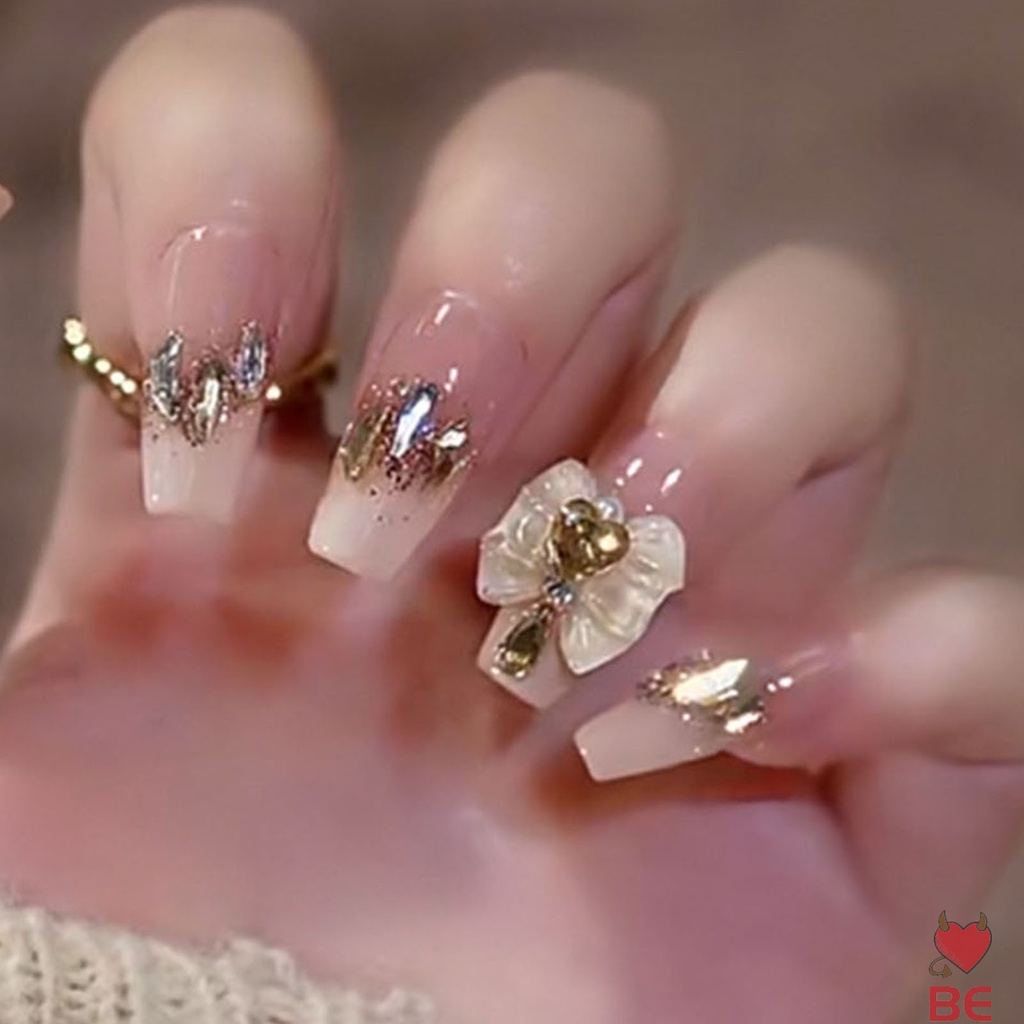 YADORNOS Set 24 Móng Tay Giả Đính Đá Hình Bướm Xinh Xắn