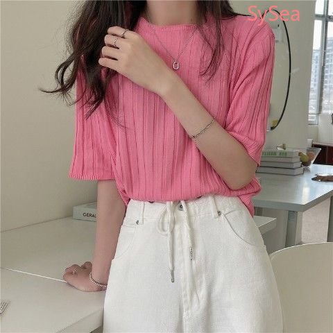 Áo Dệt Kim Cổ Tròn Thời Trang Mùa Hè Hàn Quốc Cho Nữ