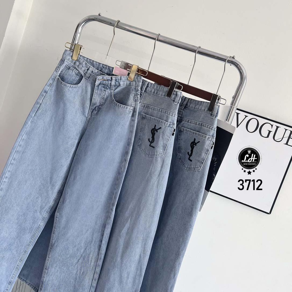 Quần jean nữ ống rộng màu xanh họa tiếc sau mông Lê Huy Fashion MS 3712