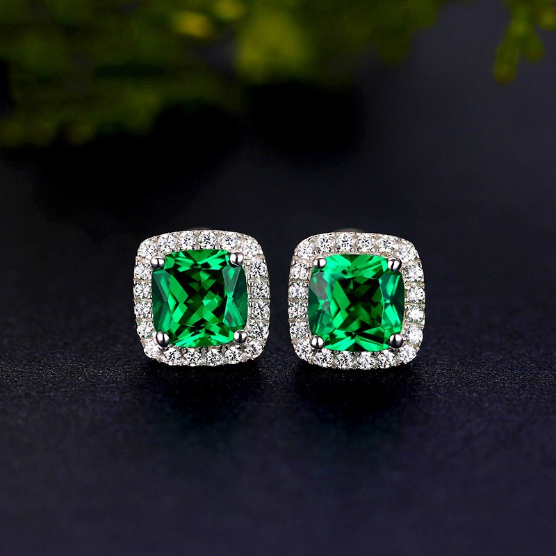 Bông Tai Đính Đá Zircon Hình Vuông Màu Xanh Dương Sang Trọng