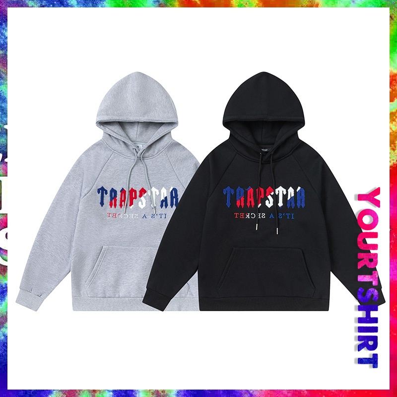 Áo Khoác Hoodie Bằng Vải Lông Họa Tiết Thêu Màu Đỏ / Xanh Dương Kích Thước Ngoại Cỡ Cho Cặp Đôi