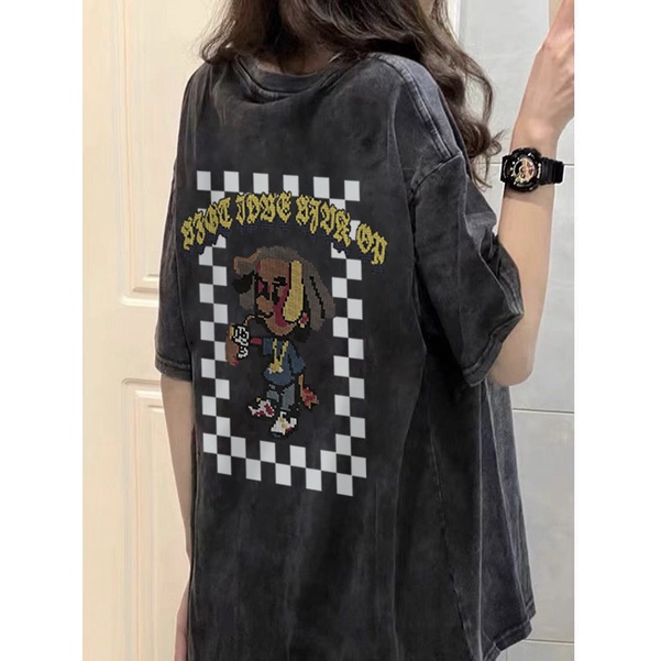 NRVP Áo Thun 100% Cotton Tay Ngắn Dáng Suông In Họa Tiết Hoạt Hình Phong Cách Hàn Quốc Cho Nữ