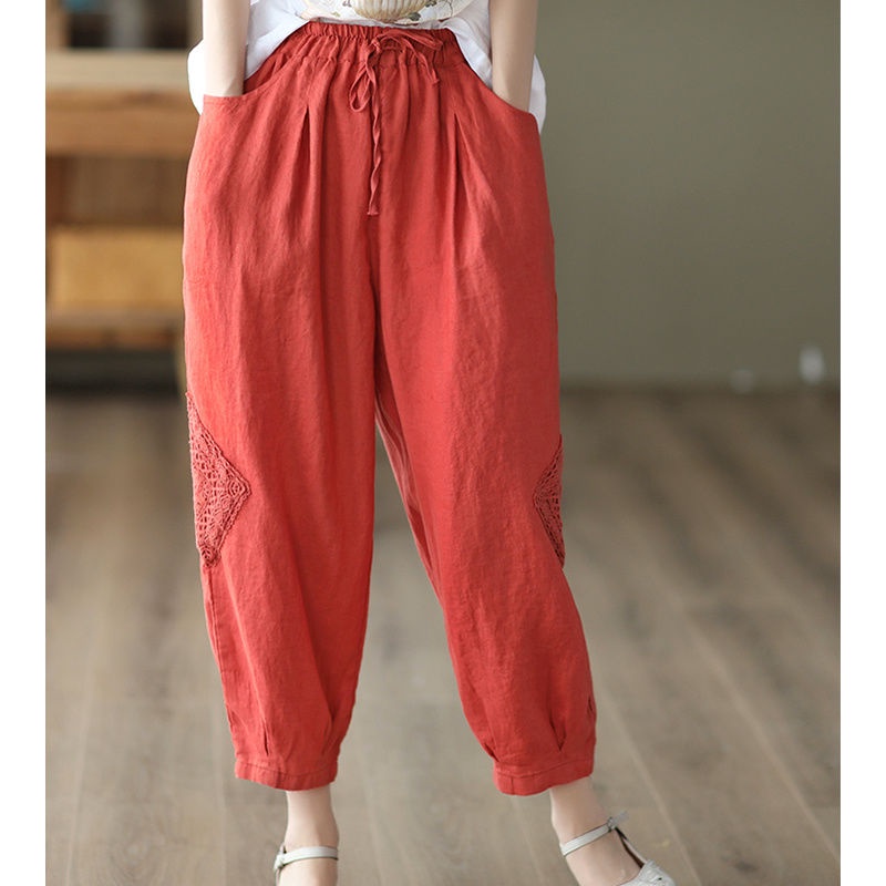 Ice cotton linen heavy hooked lantern pants harem pants women's pants clearance to pick up the original Japanese foreign trade single cotton linen large size loose thin
