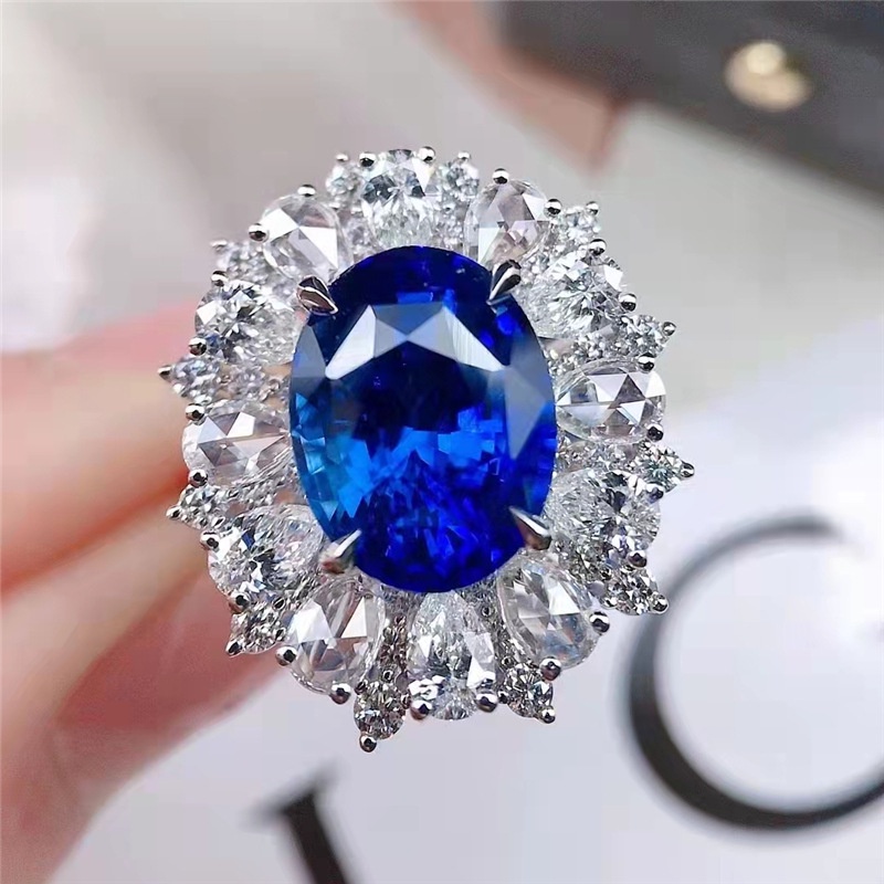 Bộ Dây Chuyền + Nhẫn Mặt Oval Màu Xanh Dương Mới Cho Nữ