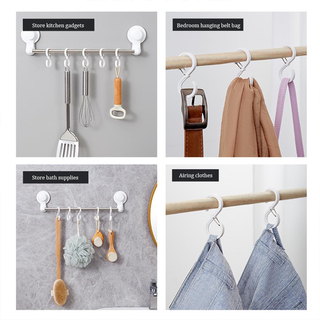 Set 8 Móc Treo Đồ Hình Chữ S Không Đục Lỗ Màu Trắng Tiện Dụng Cho Nhà Bếp / Phòng Tắm